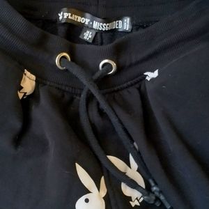 Playboy Misguided white bunny on  black drawstring sweatpants size 4